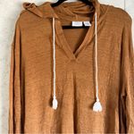 Sigrid Olsen  100% Linen Hooded Long Sleeve Brown Top Womens L Lightweight Hoodie Photo 3