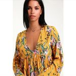 Free People Bella Golden Yellow Floral Print Tunic or Babydoll Dress Size Large Photo 4