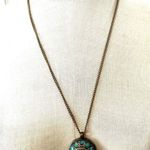 Turquoise Inlay Brass Pendant necklace Gold plated chain Blue Photo 6