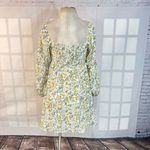 Exlura Ditsy Floral Squareneck Long Puff Sleeve Mini Dress Yellow & Green Medium Photo 6
