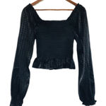 WAYF  Black Hounstooth Long Sleeve Smocked Peasant‎ Top Witchy Goth Small New Photo 0