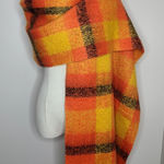 Pashmina 100% Cashmere Orange Plaid Shawl Scarf Wrap Stole with Fringe Photo 0