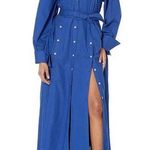 Free People NWT  Charlie maxi Dress In Blue Long Sleeves Button Down V-Neck Small Photo 0