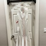 Mac Duggal  BRAND NEW #68137 Satin Feather Shoulder V-Neck Gown in White Size 4 Photo 10