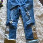 Indigo Thread Metallic Patchwork Distressed Ankle Jeans Photo 1