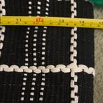 Black and White Woven Tote Bag with Tan Handles Photo 2