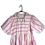 JODIFL  Pink Stripe Puff Sleeve Collared Midi Dress Women's Size M Photo 5