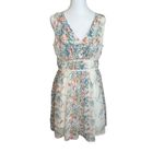 Entro Chiffon Ivory Floral V-Neck Dress Medium Fitted Waist Cottagecore Flower Photo 4