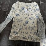 Free People NWT We the Free  Clover Thermal long sleeve top blue white Large Photo 3