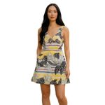 H&M Tropical Print Shimmer Mini Dress Sz 4 Sleeveless Monstera Leaf Boho Photo 2