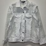 A.Z.I Lace Sheer Button Front White Denim Jacket WOMENS S Photo 0