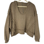 POL Grab & Go Balloon Sleeve Slouchy Knit Hoodie Top Chocolate Taupe S Photo 0