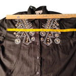 Bechamel 90s Vintage Wooden Beaded Boho Button Down Shirt, 12 Black Photo 2