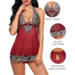 Avidlove Lace Babydoll Chemise Small Dark Red Sheer Mesh Halter Deep V Slip Dress Photo 2
