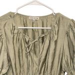 Moon River  Womens Tie Front Puff Sleeve Ruffle Peplum‎ Blouse Sage Green Large Photo 2