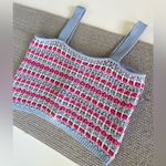 Lulus Blue Pink White Striped Crochet Knit Lace Up Back Cropped Tank Top Medium Photo 8