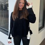 Jacquie The Label black wool blend cable knit sweater with white silk under Sz M Size M Photo 3