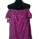 Loft Off The Shoulder Ruffle Top Purple Floral Linen Blend Size M BOHO Chic NEW Photo 0