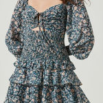 ASTR  the Label Marietta Dress in Blue Peach Multi Floral Large New Womens Mini Photo 0