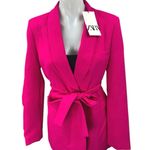 ZARA NEW  Women's Pink Long Sleeve Collared Belted Blazer Coat Jacket Top Size XS Photo 0