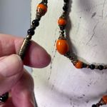 Vintage glass metal brass beaded 21” long necklace . Orange Photo 3