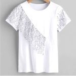 Topshop  White Short Sleeved T-Shirt with Asymmetrical Black Lace Detail Size 6 Photo 1