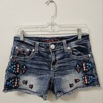GRACE IN LA  Dark Wash Aztec Embroidered Lowrise Denim Shorts Size 28 Photo 0
