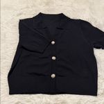 SheIn  Black Short Sleeve Cardigan with Button Detail Photo 2