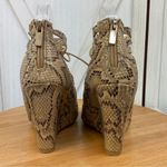 Bamboo  Royce Snake Print Lace Up Cage Wedge‎ Shoes Tan Brown 7.5 Peep Toe Photo 5