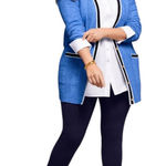 Talbots Cable Knit Cardigan Sweater Tipped Long Line Womens XL Blue White Photo 0