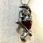 Skull and Crossbones red ball pewter pendant necklace Silver Photo 2