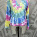 Chaser Long Sleeve Ballet Wrap Top In Tie Dye Pink Yellow Size Large Photo 4