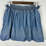 BCBGeneration  Boho Mini Skirt Womens Large Blue Chambray Embroidered Indie Y2K Photo 0