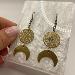 Gold Dangle Earrings‎ Sun Moon Florals Photo 0