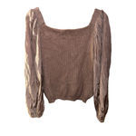 On Twelfth Mauve Square Neck Long Sleeve Satin Blouse Photo 2