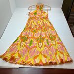 Milk & Honey Brightly Colored Geometric Pattern Pleated Halter Dress Small NEW Yellow Photo 13