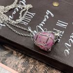 Handmade Pink Agate Caged Pendant Necklace Stainless Steel 24” Boho Crystal Jewelry Photo 1