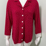 Soma  Cool Nights Valentine’s Red heart print long sleeve button down pajama top Photo 0