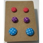 None Fabric Covered Button Earring Stud Set Polka Dot Photo 4