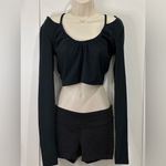 Free People  Movement Hot Tip Layer Crop Top Long Sleeve Ruched Black Large Yoga Photo 4