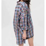 Urban Outfitters Oversized Bryce Plaid Longline Button-Down Shirt $88 EUC S Photo 1