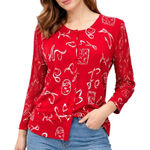 Nygard Collection Red White Graphic Print Mesh Sleeve Cardigan Sweater M Artsy Size M Photo 0