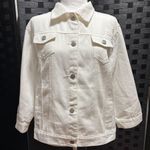 White Demin Jacket Womens L 3/4 Sleeve Y2K Preppy Trucker Size L Photo 0