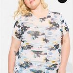 Torrid  Size 3(3X)(22-24) Stretch Mesh Lined Crewneck Floral Ruched Top Photo 0