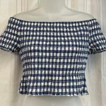 Arizona Jeans Arizona Jean Co. Navy Gingham Smocked Crop Top Size L Photo 0