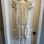 Vintage Elegant Ivory Lace Tiered Dress Short Sleeve Cocktail Party Occasion XS White Photo 10