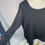 Skies Are Blue  Black Blouse XLP Lace Crochet Sleeve‎ Back Detail Classic Career Photo 2