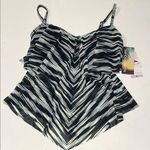 🇺🇸 Beach house NWT Black White blue Striped tiered Women's tankini swim top Size 6 Photo 0