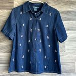 Blue Button Down Shirt with Classic Short Sleeves 100% cotton Size M Photo 0