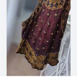 Papell Boutique  Burgundy and Gold Embroidered Blouse Photo 10